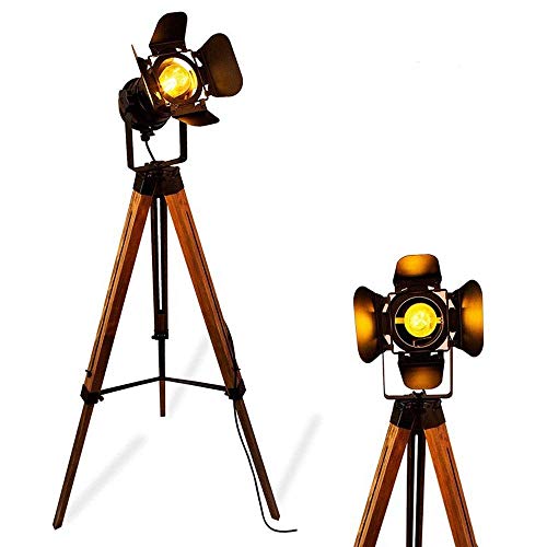 Rustic Vintage Black Wood Tripod Floor Lamp