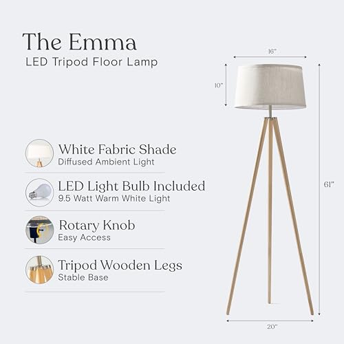 Brightech Emma LED Floor Lamp with Wood Legs