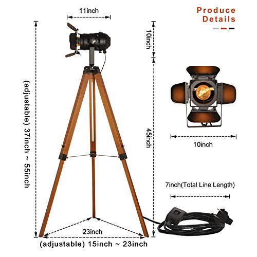 Rustic Vintage Black Wood Tripod Floor Lamp
