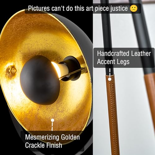 Modern Industrial Tripod LED Floor Lamp with Leather Legs