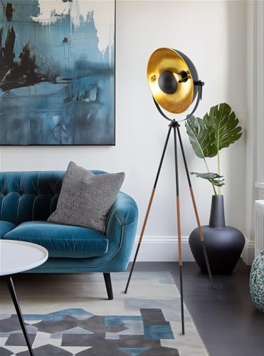 Modern Industrial Tripod LED Floor Lamp with Leather Legs