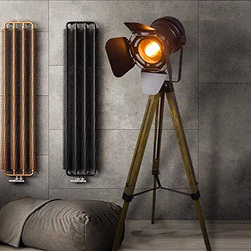 Rustic Vintage Black Wood Tripod Floor Lamp
