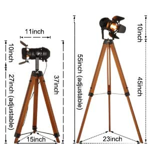 Rustic Vintage Black Wood Tripod Floor Lamp