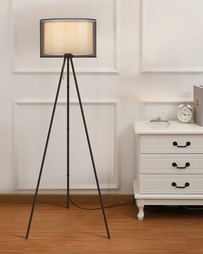 KDG Modern Tall Tripod Floor Lamp with Fabric Lampshade