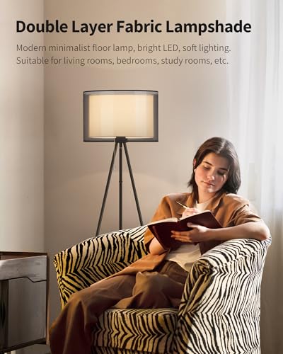 KDG Modern Tall Tripod Floor Lamp with Fabric Lampshade