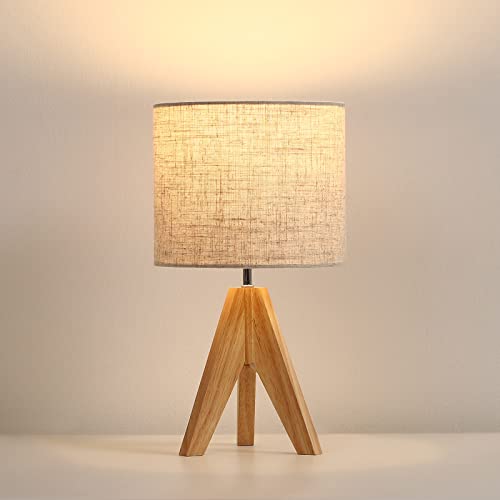 DEWENWILS Boho Table Lamp, Wood Tripod, Linen Shade
