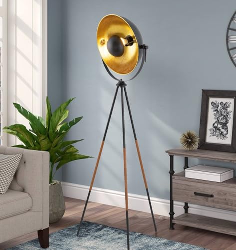 Modern Industrial Tripod LED Floor Lamp with Leather Legs
