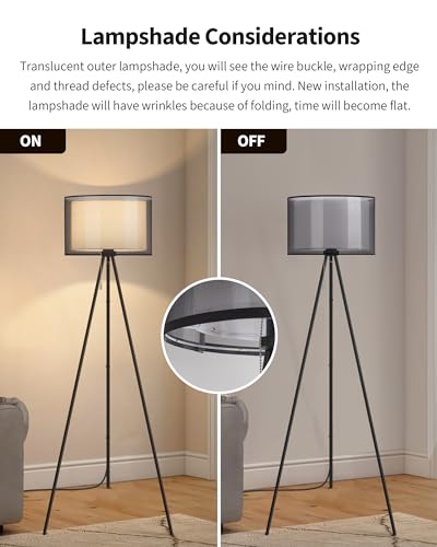 KDG Modern Tall Tripod Floor Lamp with Fabric Lampshade