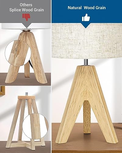 DEWENWILS Boho Table Lamp, Wood Tripod, Linen Shade