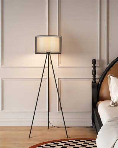 KDG Modern Tall Tripod Floor Lamp with Fabric Lampshade