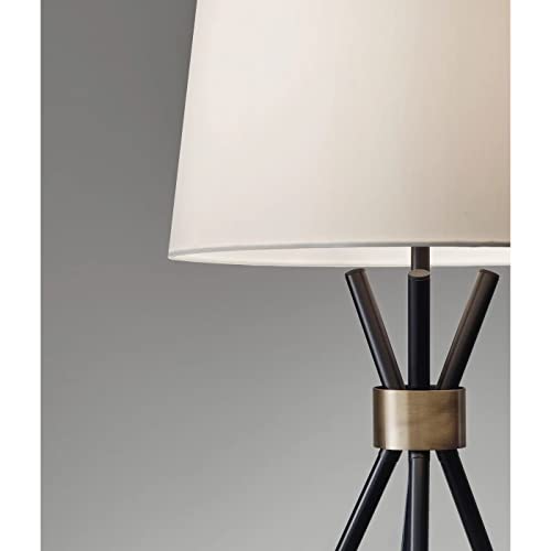 Adesso 3835-01 Benson Floor Lamp, 60 in., 150W Incandescent, Equivalent CFL, Black w/Antique Brass Accent, 1 Tripod Lamp