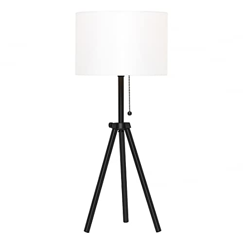 O’Bright Tripod Table Lamp, Adjustable in Height, 100% Metal Body with Linen Drum Shade, Bedside Lamp, Nightstand Lamp, Side Table Lamp for Living Room, Bedroom, Office, Black
