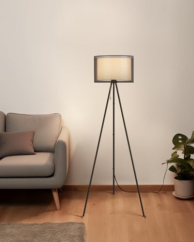 KDG Modern Tall Tripod Floor Lamp with Fabric Lampshade