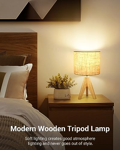 DEWENWILS Boho Table Lamp, Wood Tripod, Linen Shade