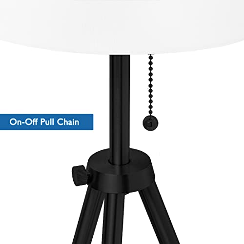 O’Bright Tripod Table Lamp, Adjustable in Height, 100% Metal Body with Linen Drum Shade, Bedside Lamp, Nightstand Lamp, Side Table Lamp for Living Room, Bedroom, Office, Black
