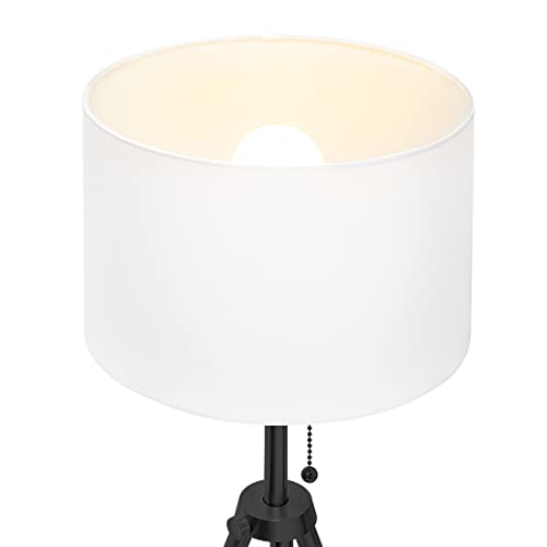 O’Bright Tripod Table Lamp, Adjustable in Height, 100% Metal Body with Linen Drum Shade, Bedside Lamp, Nightstand Lamp, Side Table Lamp for Living Room, Bedroom, Office, Black
