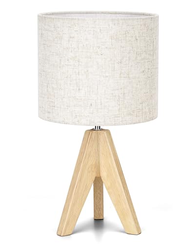 DEWENWILS Boho Table Lamp, Wood Tripod, Linen Shade