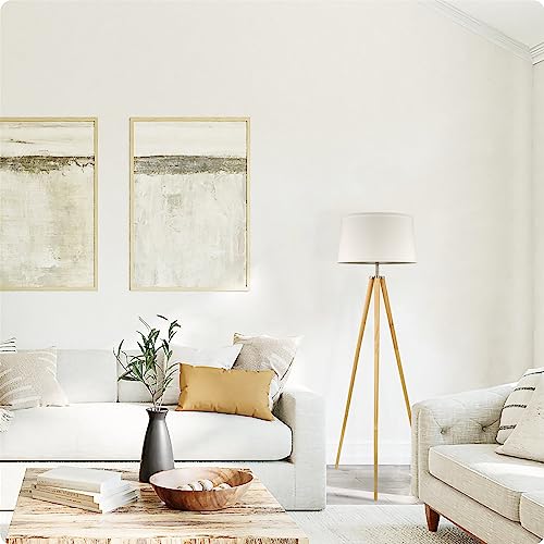 Kira Home Grace 60.5" Mid Century Modern Tripod LED Floor Lamp + Energy Efficient 9W Bulb, Wooden Tripod Legs + White Shade
