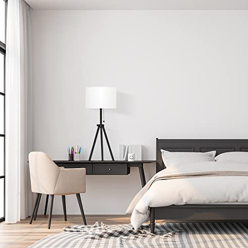 O’Bright Tripod Table Lamp, Adjustable in Height, 100% Metal Body with Linen Drum Shade, Bedside Lamp, Nightstand Lamp, Side Table Lamp for Living Room, Bedroom, Office, Black