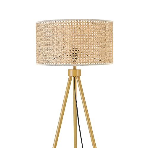 Globe Electric 65914 60" Floor Lamp, Faux Wood Tripod Base, Rattan Shade, On/Off Rotary Switch on Socket