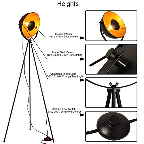 COSYLUX Industrial Tripod Floor Lamp for Living Room, Modern Satellite Tall Standing Lamps for Bedrooms Black Gold (No Bulbs)