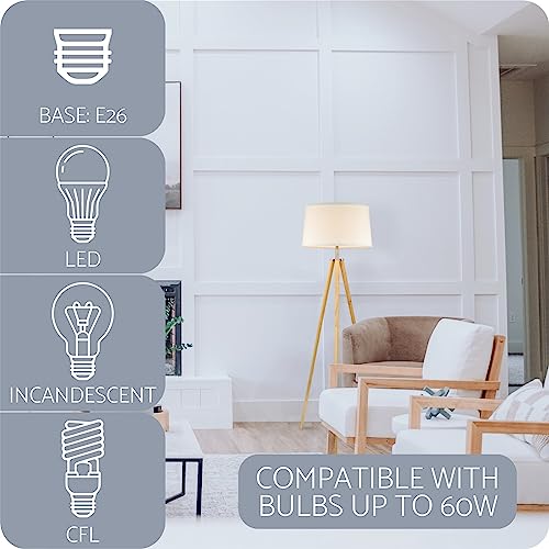Kira Home Grace 60.5" Mid Century Modern Tripod LED Floor Lamp + Energy Efficient 9W Bulb, Wooden Tripod Legs + White Shade