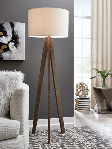 Signature Design by Ashley Dallson Casual 71" Wood Floor Lamp with Tripod Stand, Light Brown & Cream