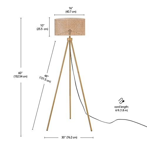 Globe Electric 65914 60" Floor Lamp, Faux Wood Tripod Base, Rattan Shade, On/Off Rotary Switch on Socket