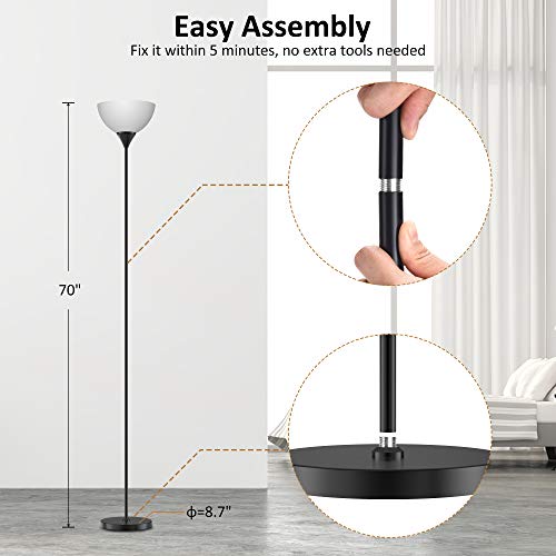 PESRAE Floor Lamp, Remote Control with Stpeless Color Temperatures and Brightness, Torchiere lamp for Bedroom, Living Room, Bulb Included (Matte Black)