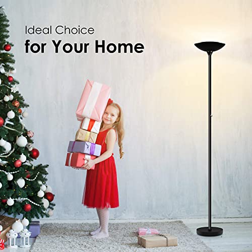 BoostArea Torchiere Floor Lamp, 24W Super Bright LED Standing Lamp, Stepless Dimmable Pole Lamp with 3000K Lighting, Rotary Switch, 70 Inch Tall Metal Modern Floor Lamps for Living Room/Bedroom Black