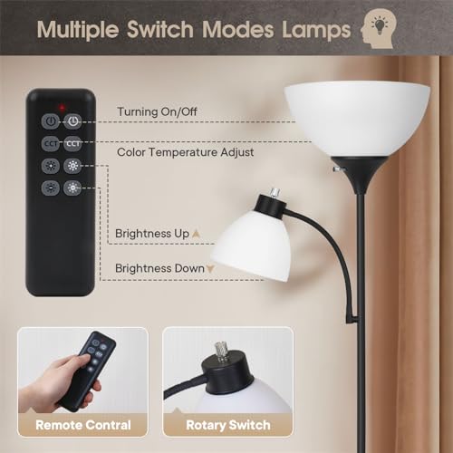 GERGO Led Floor Lamp, Super Bright 11W+7W 2100LM Torchiere Floor Lamps for Living Room, Stepless Adjustable 3000K-6000K Temperatures with Remote Control for Bedroom