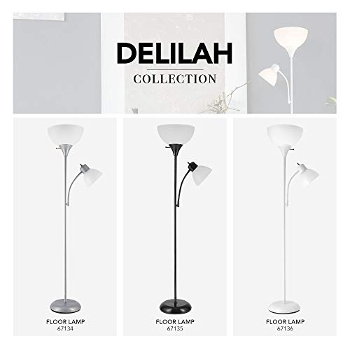 Globe Electric 67135 72" Torchiere Floor Lamp + Adjustable Reading Light, Matte Black, Frosted Plastic Shade, 3-Step Rotary Switch on Socket, Living Room Décor, Reading Light, Home Essentials