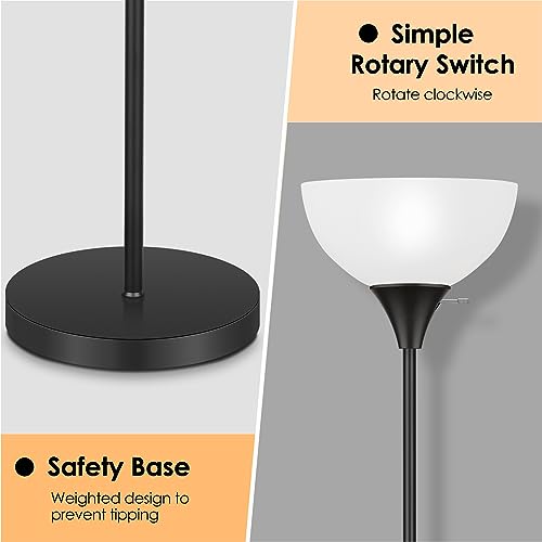Coucrek Floor Lamp, LED Standing Lamps with White Plastic Shade, Black Modern Torchiere Floor Lamp, Tall Lamps for Living Room Dorm, Bulb not Included