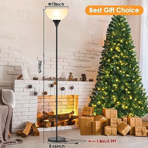 Coucrek Floor Lamp, LED Standing Lamps with White Plastic Shade, Black Modern Torchiere Floor Lamp, Tall Lamps for Living Room Dorm, Bulb not Included