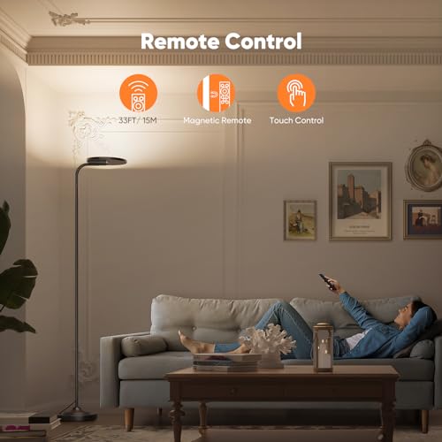 SIBRILLE 36W LED Floor Lamp, Super Bright Standing Lamp, Modern Stepless Dimmable Torchiere Tall Lamp with Remote Control, 350°Rotating Head Reading Floor Lamp for Living Room,Bedroom,Office
