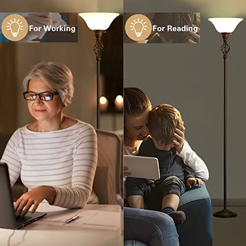 Floor Lamp for Living Room, 72" Modern Bedroom Standing Lamp with 8W LED Bulb, 3000K Eye Protection Torchiere Floor Lamp for Bedroom, Office, Living Room(Red Brown)