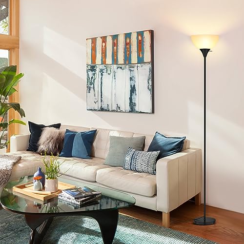 Coucrek Floor Lamp, LED Standing Lamps with White Plastic Shade, Black Modern Torchiere Floor Lamp, Tall Lamps for Living Room Dorm, Bulb not Included