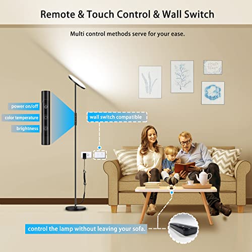 LED Floor Lamp, 2400LM Super Bright Standing Lamp 250W Equivalent with 2700K-6500K Stepless Dimming, Modern Torchiere Sky Lamp with Remote & Touch Control, 69" Tall Lamp for Living Room Bedroom Office