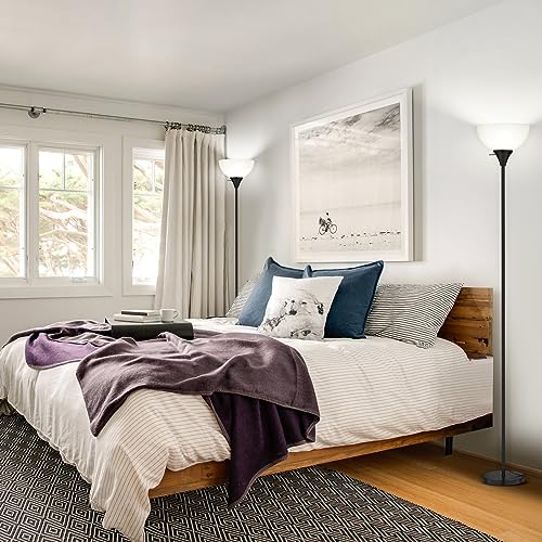 Coucrek Floor Lamp, LED Standing Lamps with White Plastic Shade, Black Modern Torchiere Floor Lamp, Tall Lamps for Living Room Dorm, Bulb not Included