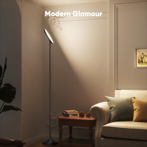 SIBRILLE 36W LED Floor Lamp, Super Bright Standing Lamp, Modern Stepless Dimmable Torchiere Tall Lamp with Remote Control, 350°Rotating Head Reading Floor Lamp for Living Room,Bedroom,Office