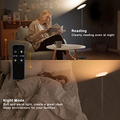 LED Floor Lamp, 2400LM Super Bright Standing Lamp 250W Equivalent with 2700K-6500K Stepless Dimming, Modern Torchiere Sky Lamp with Remote & Touch Control, 69" Tall Lamp for Living Room Bedroom Office