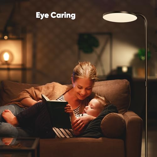 SIBRILLE 36W LED Floor Lamp, Super Bright Standing Lamp, Modern Stepless Dimmable Torchiere Tall Lamp with Remote Control, 350°Rotating Head Reading Floor Lamp for Living Room,Bedroom,Office