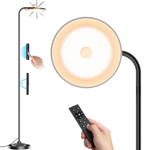 SIBRILLE 36W LED Floor Lamp, Super Bright Standing Lamp, Modern Stepless Dimmable Torchiere Tall Lamp with Remote Control, 350°Rotating Head Reading Floor Lamp for Living Room,Bedroom,Office
