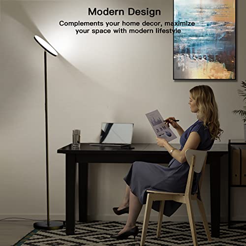 LED Floor Lamp, 2400LM Super Bright Standing Lamp 250W Equivalent with 2700K-6500K Stepless Dimming, Modern Torchiere Sky Lamp with Remote & Touch Control, 69" Tall Lamp for Living Room Bedroom Office