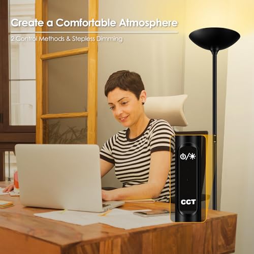 Bricosmocon Stepless Dimmable Floor Lamp,30W 3000LM Super Bright LED Torchiere Floor Lamps with Remote & Touch Control,71 in Tall Modern Standing Lamp for Living Room Bedroom Office,2700k-6500k,Black