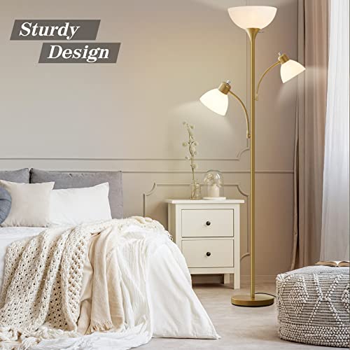 Luvkczc Torchiere Floor Lamps for Living Room, 3 Light Tree Floor Lamp, Gold Modern Tall Standing Lamps, Industrial Bright Floor Lamp for Bedroom, Office, Dresser, 3 LED Bulbs Included