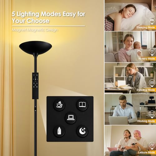 Bricosmocon Stepless Dimmable Floor Lamp,30W 3000LM Super Bright LED Torchiere Floor Lamps with Remote & Touch Control,71 in Tall Modern Standing Lamp for Living Room Bedroom Office,2700k-6500k,Black