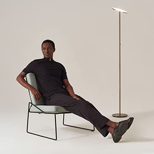 Brightech Sky LED Floor lamp for Living Rooms & Offices -Torchiere Super Bright , Dimmable, Tall Standing Lamp for Bedroom Reading - Gold Brass