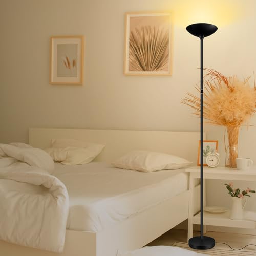 Bricosmocon Stepless Dimmable Floor Lamp,30W 3000LM Super Bright LED Torchiere Floor Lamps with Remote & Touch Control,71 in Tall Modern Standing Lamp for Living Room Bedroom Office,2700k-6500k,Black