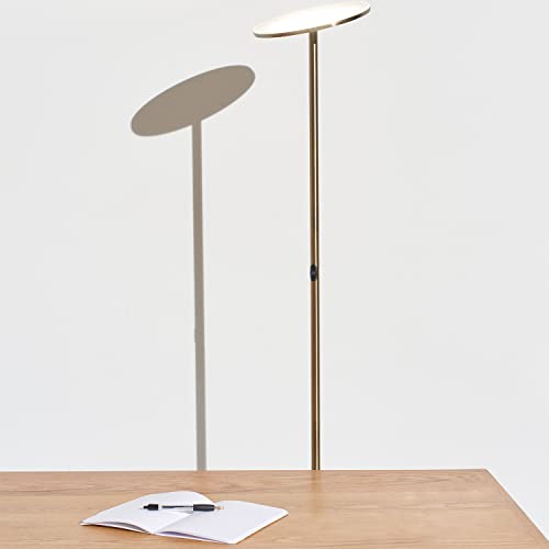 Brightech Sky LED Floor lamp for Living Rooms & Offices -Torchiere Super Bright , Dimmable, Tall Standing Lamp for Bedroom Reading - Gold Brass